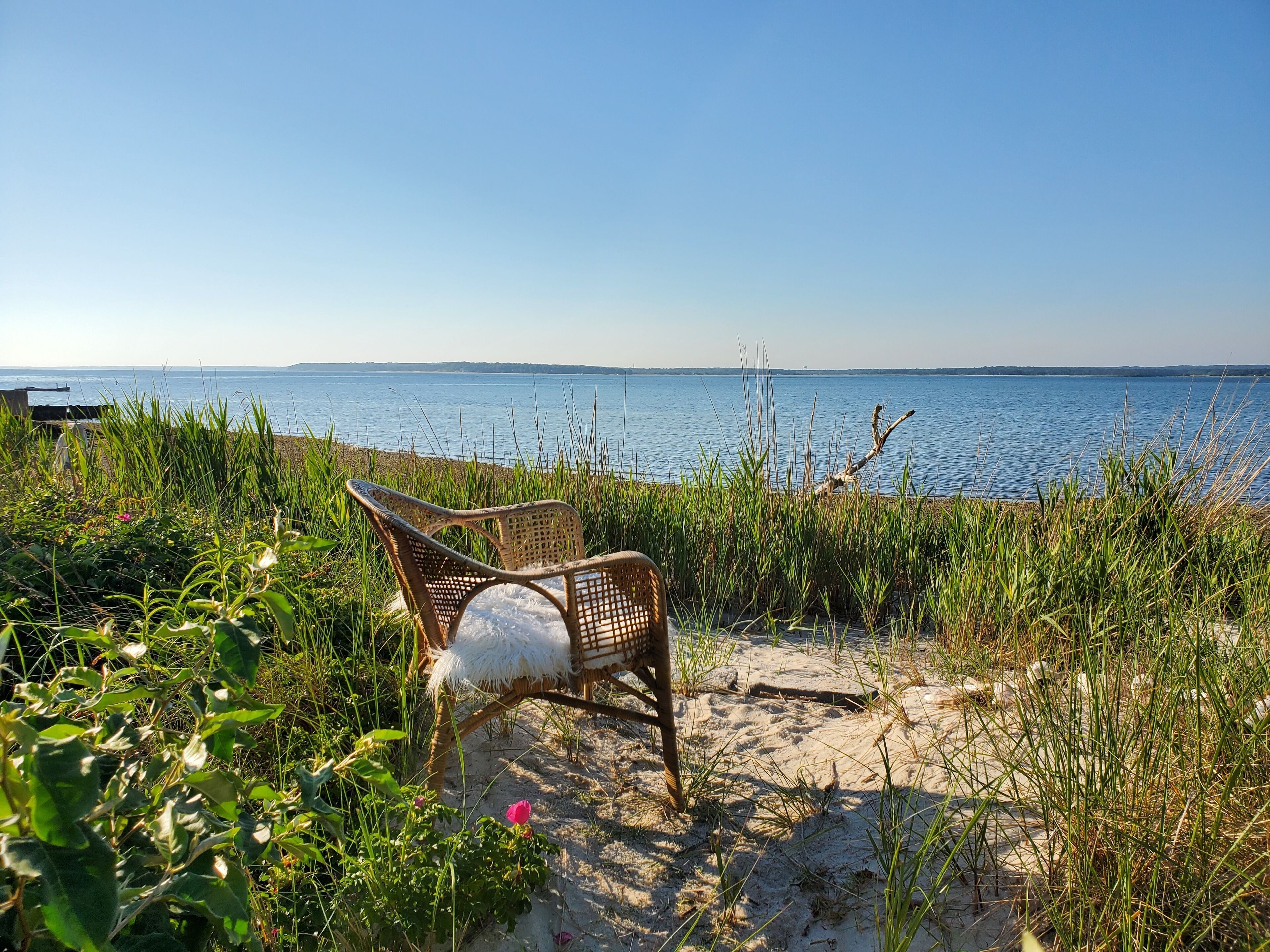 On the beach, sun-loungers, beach towels