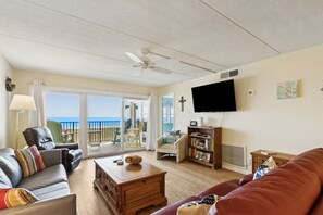 Condo, 2 Bedrooms | Living area | 30-inch TV with cable channels - Oceanfront Beach Condo with Private Balcony, Short Walk to Pool and Beach by RedAwning (Fernandina Beach)