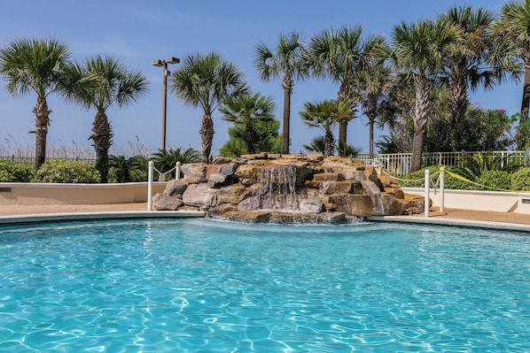 Outdoor pool, a waterfall pool