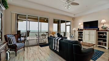 Flat-screen TV, books