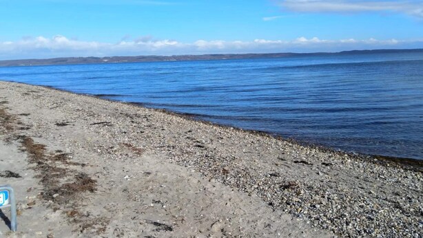 A pebbly beach with calm waters and a clear sky. - 6 Person Holiday Home in Borkop (Borkop)