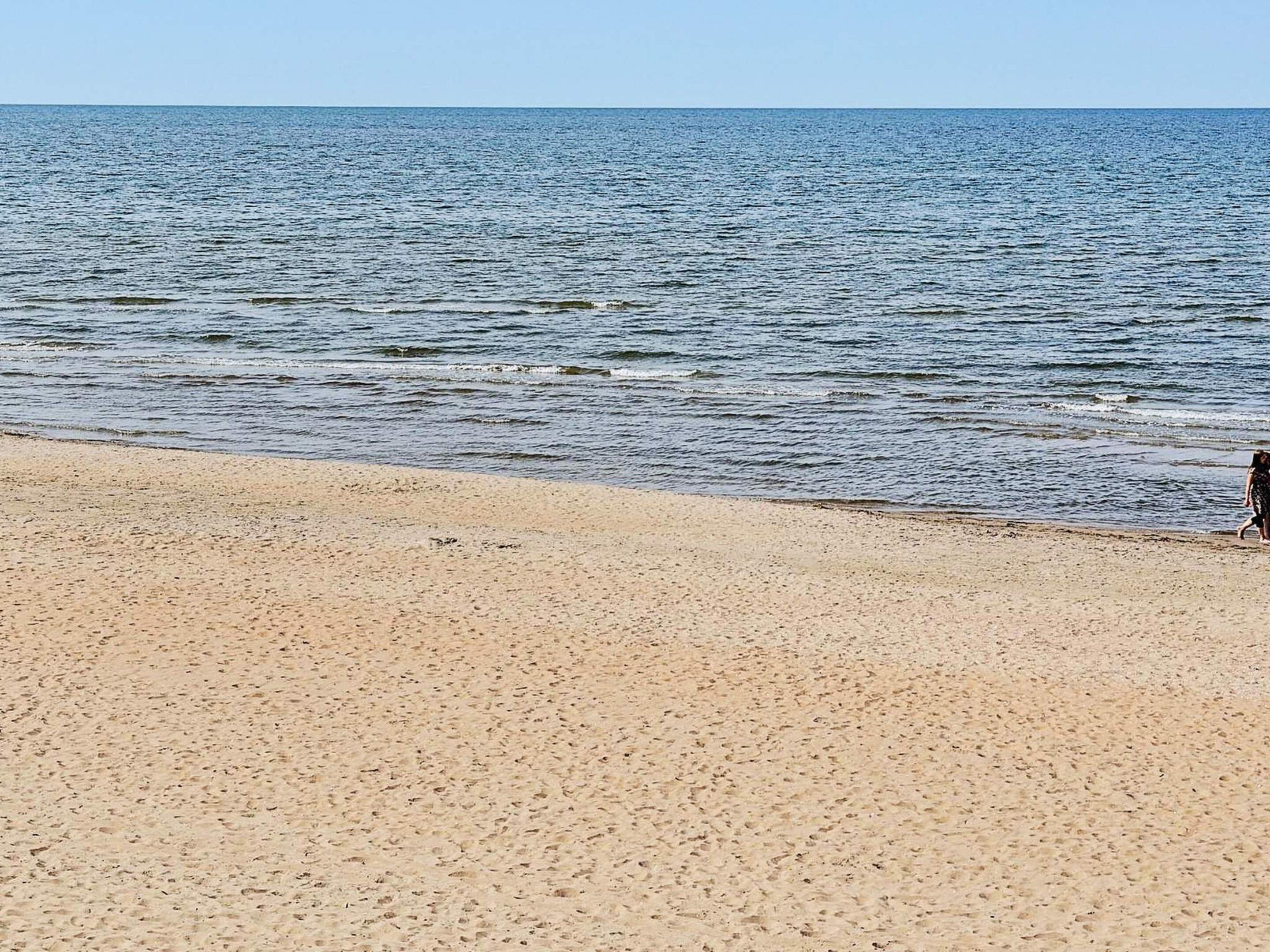A beach with a sandy shore and calm water.