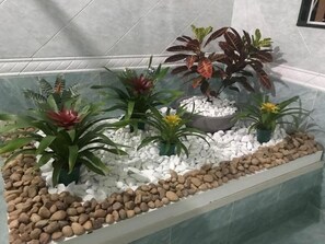 Shower, towels, soap, shampoo