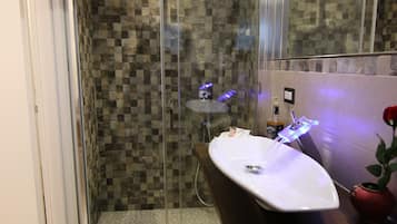 Regadera, secadora de cabello, bidet, toallas