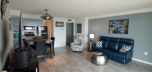 Smart TV, fireplace, DVD player, books