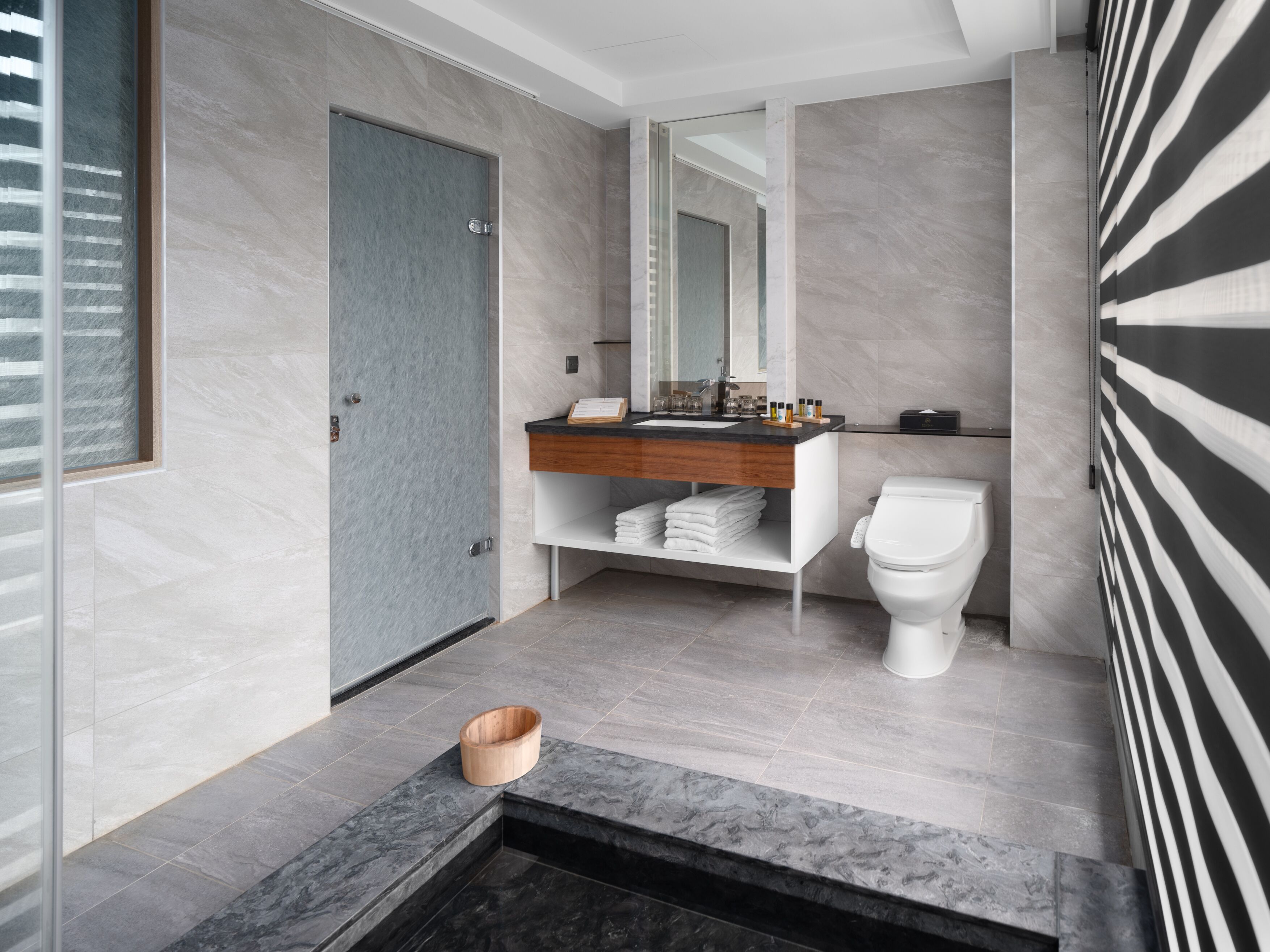 family room | bathroom | separate bathtub and shower, spring water bathtub, rainfall showerhead