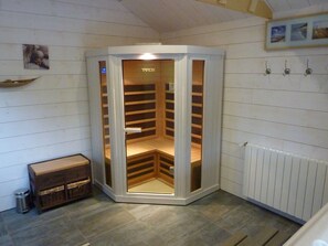 Een sauna, een bubbelbad