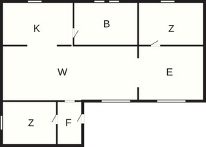 A floor plan with rooms labeled K, B, Z, W, E, and F. - 6 Person Holiday Home in Skagen-by Traum (Skagen)