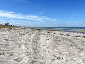 A sandy beach with footprints and sparse vegetation. - 4 Star Holiday Home in Glesborg (Glesborg)