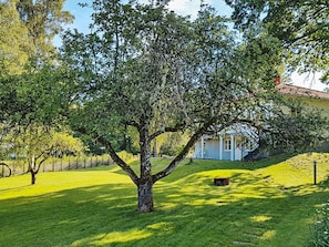 A tree-lined property with a house and a well-maintained lawn.