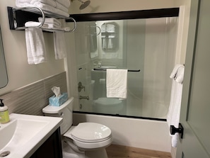 Cabaña | Baño | Regadera, amenidades de baño gratuitas, secadora de cabello, toallas