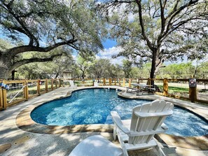 Outdoor pool - Cozy and secluded Log Cabin near the Frio River with a private pool! (Concan)
