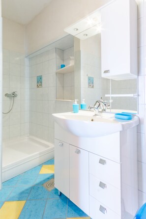 Baignoire, séchoir à cheveux, serviettes fournies