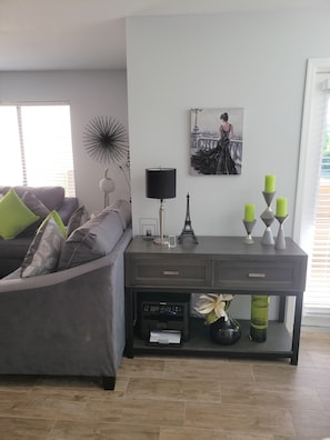 Smart TV, DVD player, books, video library