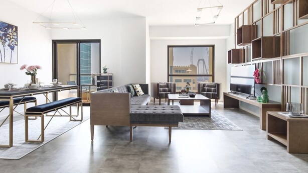 Living room - Elegant + Upscale 3BR in JBR With Full Sea Views! (Dubai)