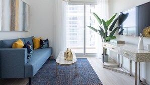 Living area - Exquisitely Designed 1BR Apartment in Dazzling Dubai Marina! (Dubai)