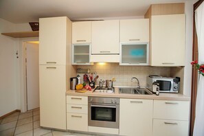 Full-sized fridge, microwave, oven, stovetop