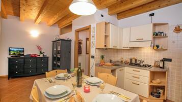 Fridge, microwave, stovetop, electric kettle