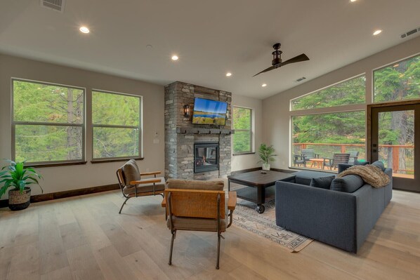 TV, fireplace, video games, stereo