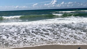 A beach with waves and a bird flying in the sky. - King Bedroom Suite Condo - Walking Distance to Beach!!! Linens/Towels included!! (Emerald Isle)