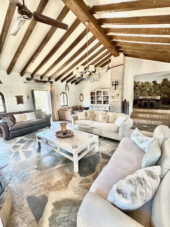 Télévision, cheminée, lecteur de DVD, table de tennis de table