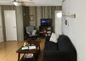 Fernseher, Kamin, DVD-Player, Bücher