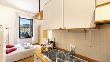 Family Apartment, Multiple Bedrooms, Lakeside (Lake View Historical Center Apartment) | Private kitchen | Full-sized fridge, microwave, stovetop, electric kettle
