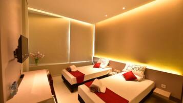 Desk, free WiFi, bed sheets