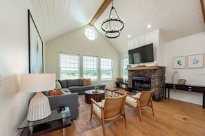 TV, fireplace, DVD player, table football