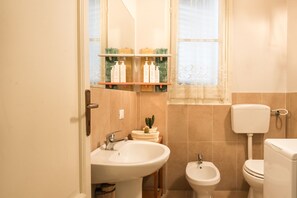 Appartement, 1 chambre | Salle de bain | Douche, douche cascade, articles de toilette (gratuits)
