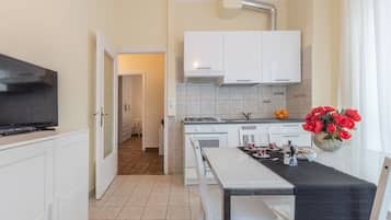 Apartment, 2 Bedrooms | Private kitchen | Full-sized fridge, oven, stovetop, high chair