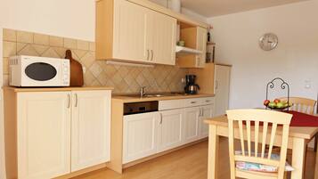 Fridge, microwave, dishwasher