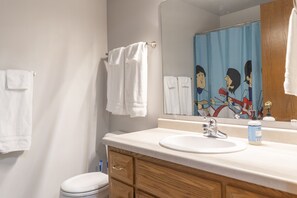 Ensemble douche/baignoire, sèche-cheveux, serviettes fournies, savon