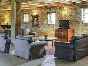 House | Living room | Fireplace, DVD player, MP3 dock - Luxurious and Comfortable Farmhouse in a Beautiful Area (Montagnac-sur-Lede)