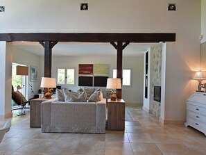 Villa | Living room | Fireplace, DVD player, iPod dock - Soothing Villa in Belvézet With Swimming Pool (Belvezet)