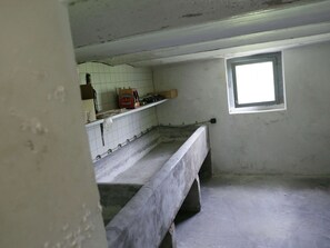 Fridge, microwave, high chair