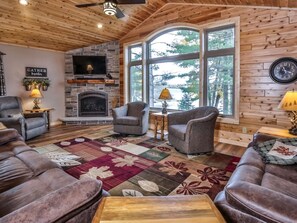 Smart TV, fireplace, DVD player, video library