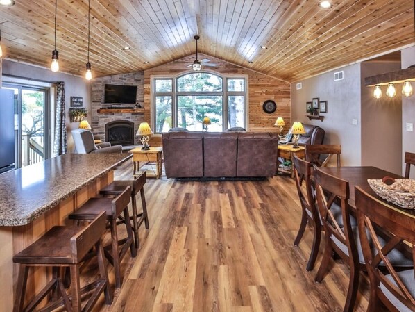 Smart TV, fireplace, DVD player, video library