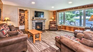 Smart TV, fireplace, DVD player, video library