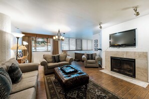 Smart TV, chimenea y reproductor de DVD 