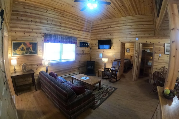 Living room with queen sleep sofa