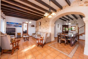 TV, fireplace, video game console, DVD player - Beautiful Country House "Ses Angoixes" near Cas Concos with Pool (Santanyí)