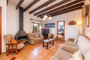 TV, fireplace, video game console, DVD player - Beautiful Country House "Ses Angoixes" near Cas Concos with Pool (Santanyí)