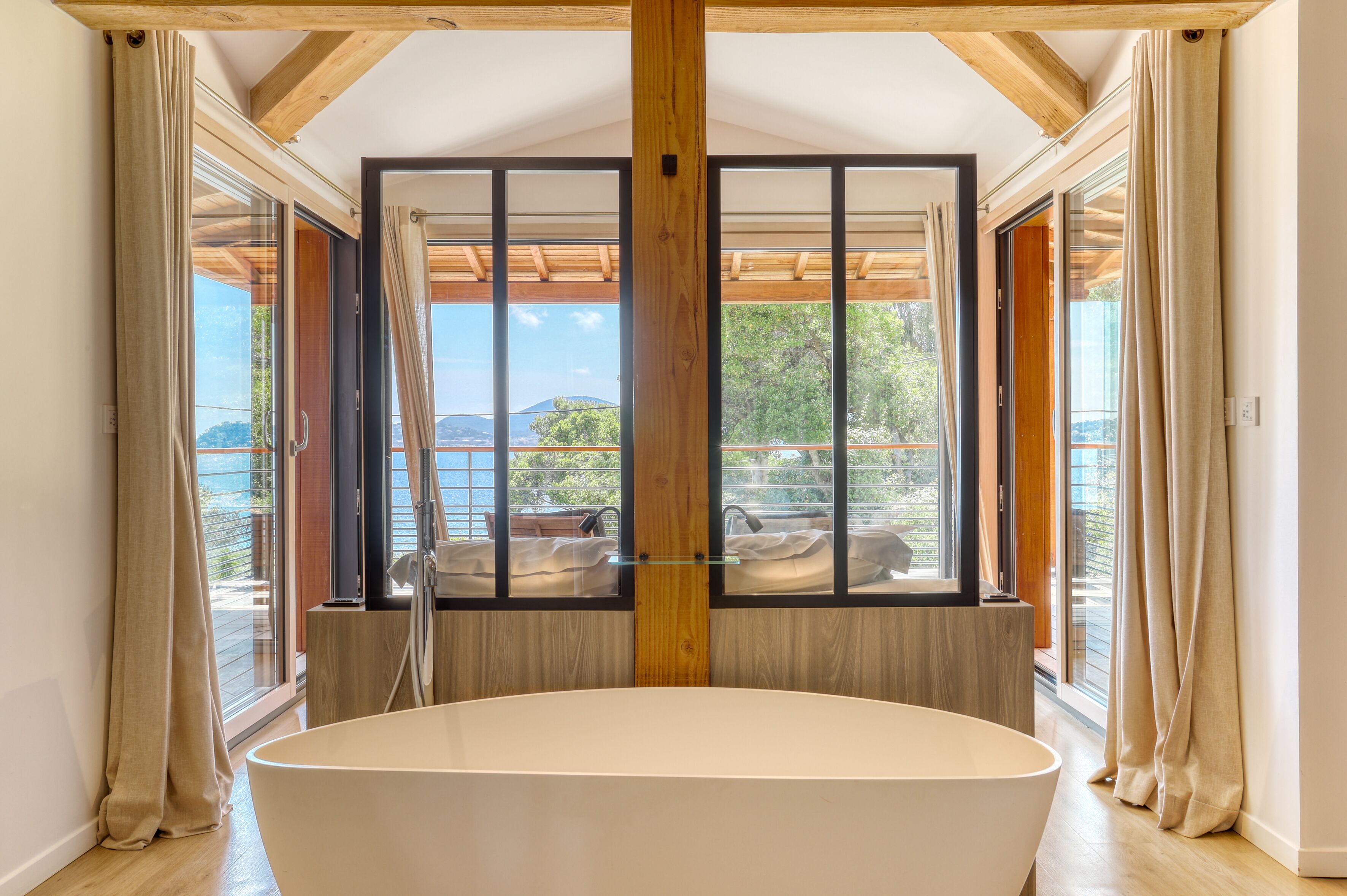 Combined shower/tub, hair dryer, towels, soap
