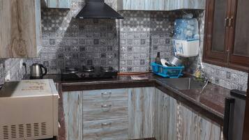 Fridge, oven, stovetop, electric kettle