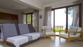 Flat-screen TV, fireplace