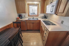 Microwave, stovetop, coffee/tea maker, toaster