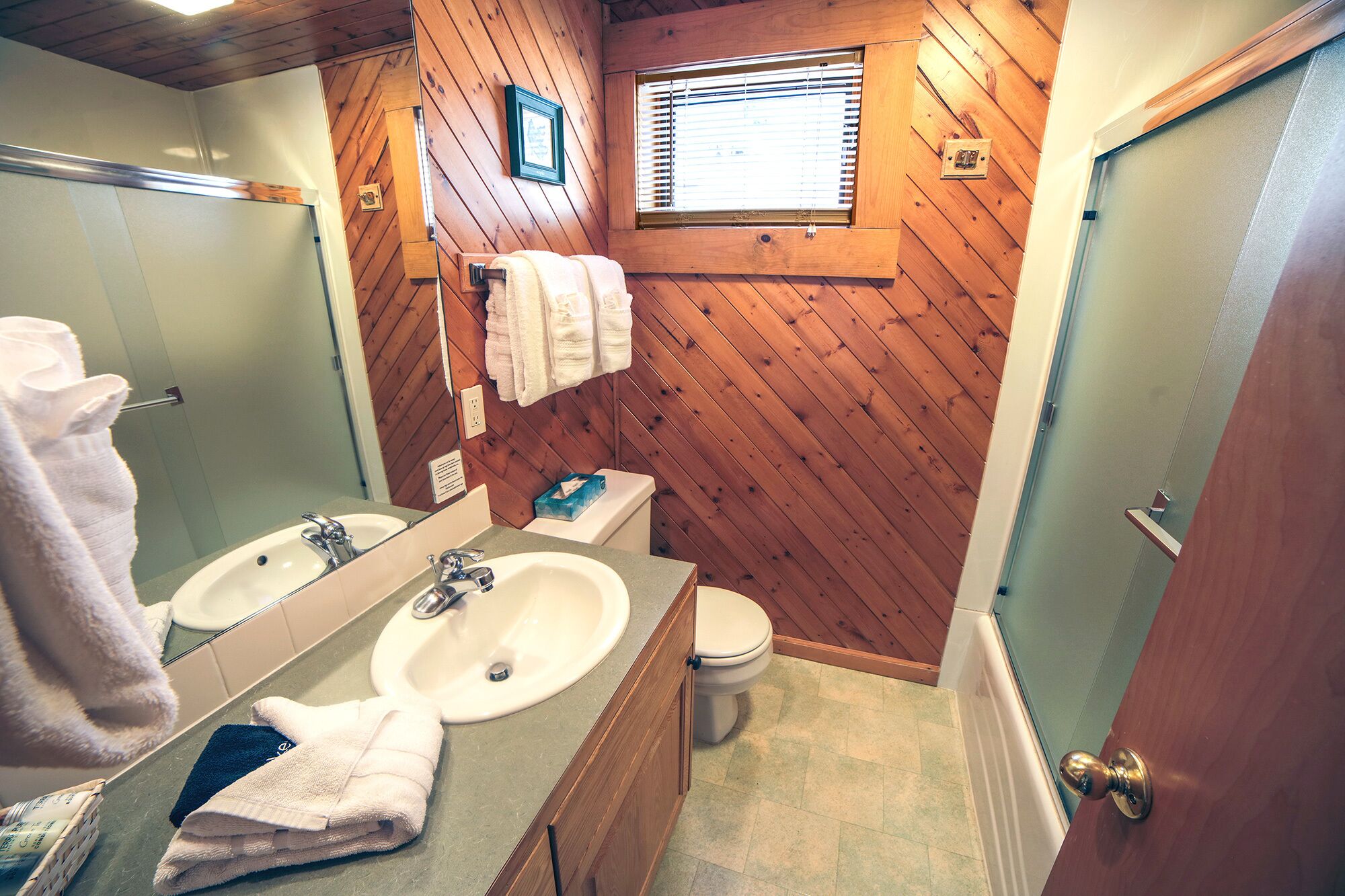 Combined shower/bathtub, hair dryer, towels