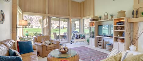 TV, fireplace, DVD player, books