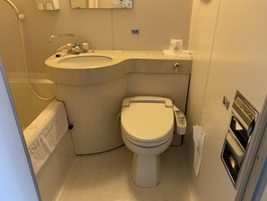 Combined shower/tub, free toiletries, hair dryer, electronic bidet